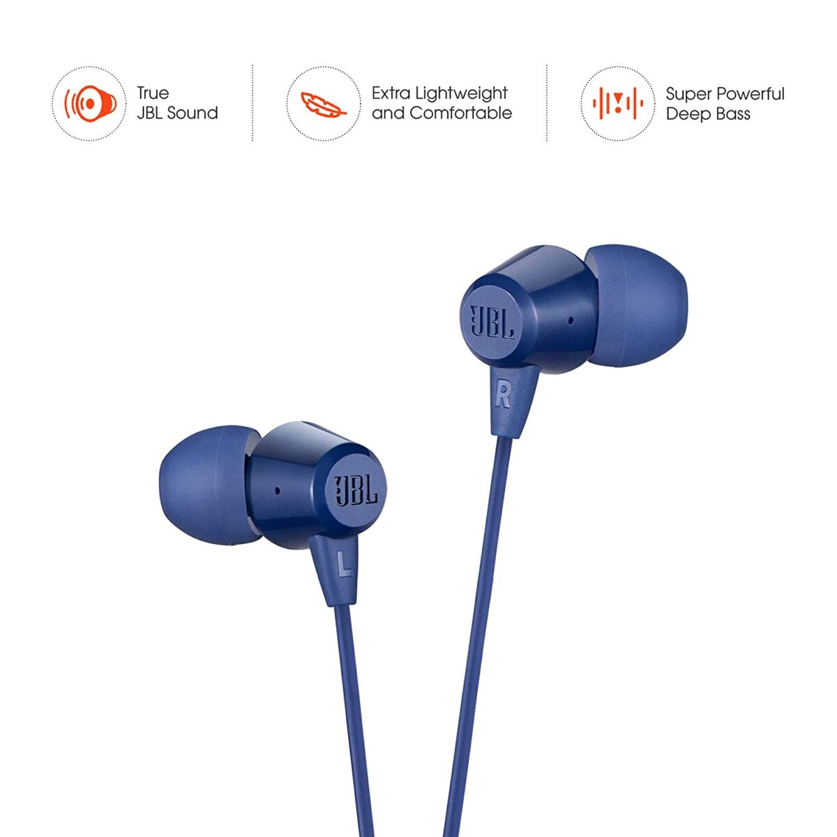 JBL C50HI in-Ear Headphones with Mic (Blue)