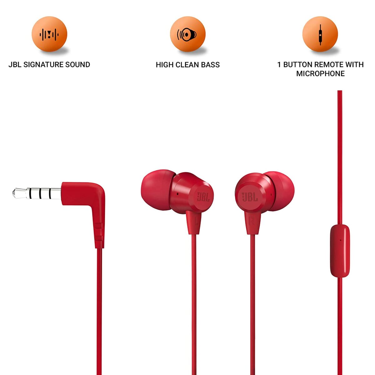 JBL T50HI in-Ear Wired Headphone with Noise Isolation Mic (Red)