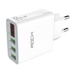 Rock Travel Charger with Digital Display 3 Port USB (White)